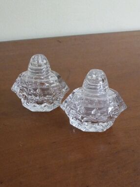 Pair of Vintage Clear Cut Glass Salt & Pepper Shakers